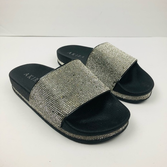 Akira women’s black slides with rhinestone accent‎ Size 6 - Picture 1 of 8